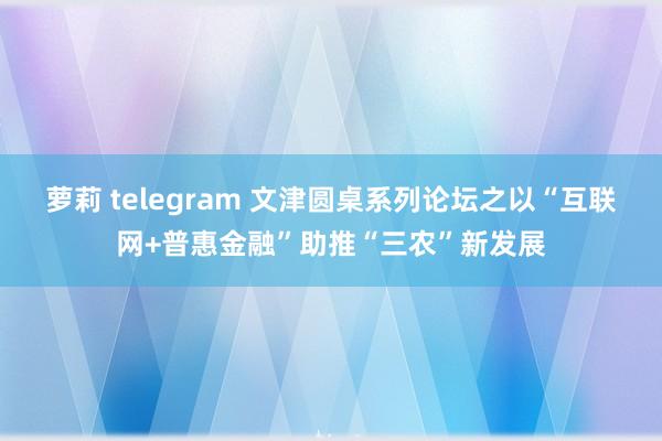 萝莉 telegram 文津圆桌系列论坛之以“互联网+普惠金融”助推“三农”新发展